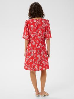 KAFFE Kaamina Short Sleeve Floral A-Line Dress, Poppy Red/Chalk - view 2, Poppy Red/Chalk