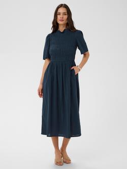 KAFFE Kabethany Short Sleeve Cotton Midi Dress, Midnight Marine, Midnight Marine