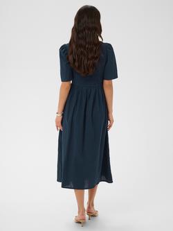 KAFFE Kabethany Short Sleeve Cotton Midi Dress, Midnight Marine - view 2, Midnight Marine