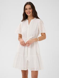 KAFFE Kafiona Short Sleeve Broderie Cotton Mini Dress, Chalk, Chalk