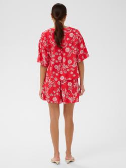 KAFFE Kaamina Short Sleeve Floral V-Neck Blouse, Poppy Red/Chalk - view 2, Poppy Red/Chalk