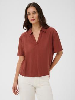 KAFFE Kaemily Short Sleeve Open Collar Blouse, Henna, Henna