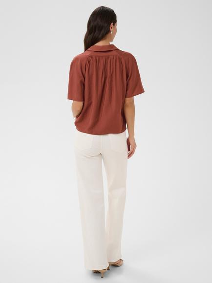 KAFFE Kaemily Short Sleeve Open Collar Blouse, Henna - view 2, Henna