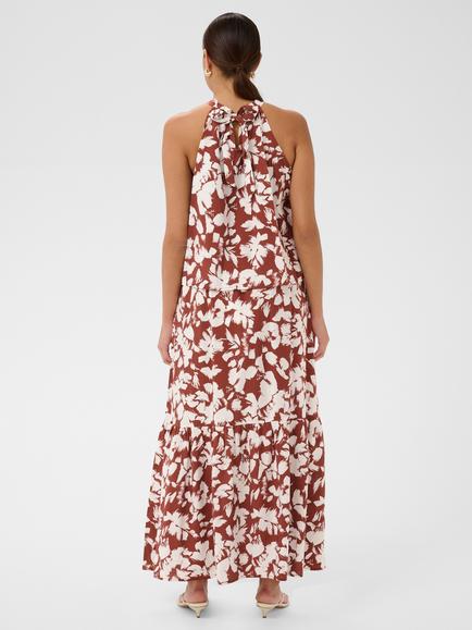 KAFFE Kaevie Floral Print Halterneck Top containing LENZING™ ECOVERO™ Viscose, Henna/Chalk - view 2, Henna/Chalk