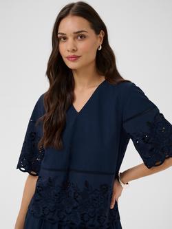 KAFFE Gertrude Embroidered V-Neck Blouse, Midnight Marine, Midnight Marine