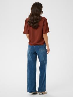 KAFFE Kagina Lace Trim V-Neck Blouse, Brown Mid - view 2, Brown Mid