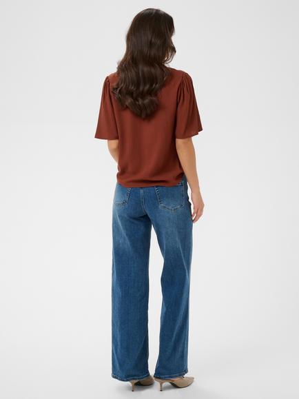 KAFFE Kagina Lace Trim V-Neck Blouse, Brown Mid - view 2, Brown Mid