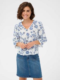 KAFFE Kaluisa V-Neck Floral Blouse, Chalk/Midnight, Chalk/Midnight
