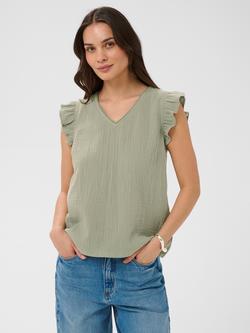 KAFFE Kavafla Ruffle Sleeve V-Neck Blouse, Green, Green