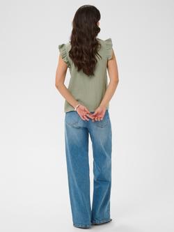 KAFFE Kavafla Ruffle Sleeve V-Neck Blouse, Green - view 2, Green