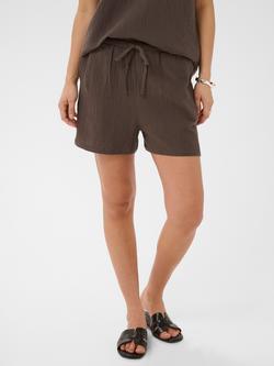 KAFFE Kavafla Drawstring Mid Rise Shorts, Chocolate Brown, Chocolate Brown