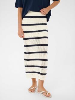 KAFFE Kabrianna Knitted A-Line Maxi Skirt, Chalk/Midnight Marine, Chalk/Midnight Marine