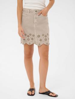 KAFFE Kamimi Embroidered Hem Denim Skirt, Feather Grey, Feather Gray