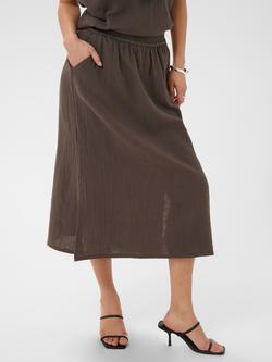 KAFFE Kavafla Side Slit Midi Skirt, Chocolate Brown, Chocolate Brown