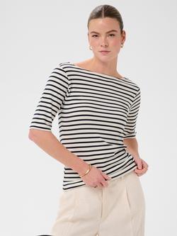 KAFFE Kaliddy Striped Three-Quarter Sleeve Top, Chalk/Navy, Chalk/Navy