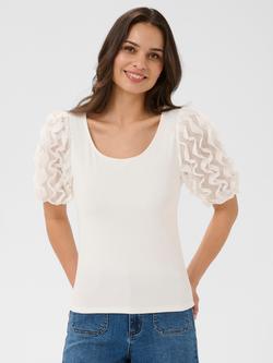 KAFFE Kalindsay Scoop Ruffled Sleeve Top, Chalk, Chalk