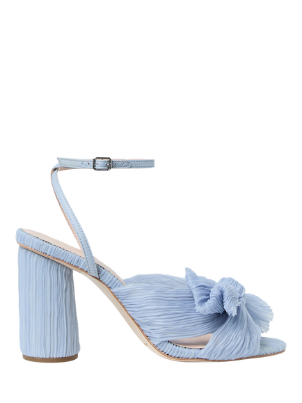 Loeffler Randall Camellia Pleated Bow Block Heel Sandals, Blue, Blue