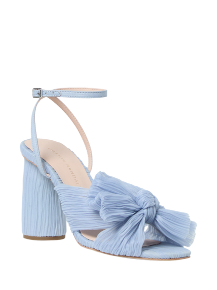Loeffler Randall Camellia Pleated Bow Block Heel Sandals, Blue - view 2, Blue