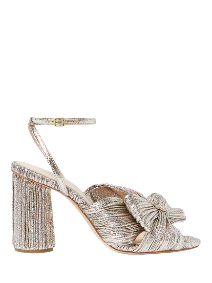 Loeffler Randall Camellia Pleated Bow Block Heel Sandals, Champagne, Champagne