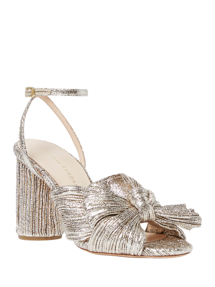Loeffler Randall Camellia Pleated Bow Block Heel Sandals, Champagne - view 2, Champagne