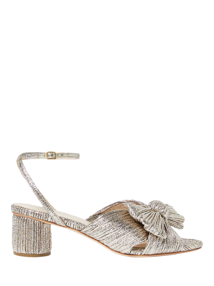 Loeffler Randall Dahlia Pleated Bow Knot Block Heel Sandals, Champagne, Champagne