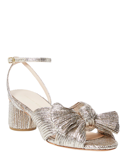 Loeffler Randall Dahlia Pleated Bow Knot Block Heel Sandals, Champagne - view 2, Champagne