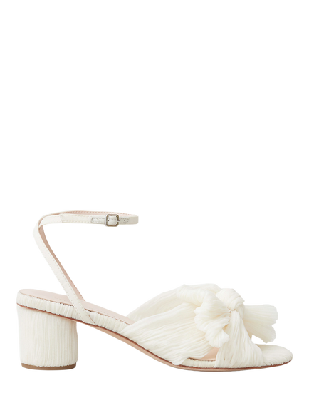 Loeffler Randall Dahlia Pleated Bow Knot Block Heel Sandals, Pearl, Pearl