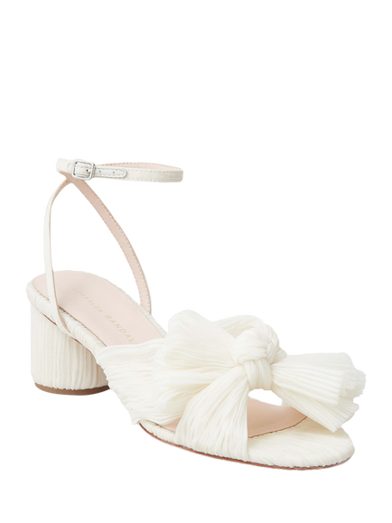 Loeffler Randall Dahlia Pleated Bow Knot Block Heel Sandals, Pearl - view 2, Pearl
