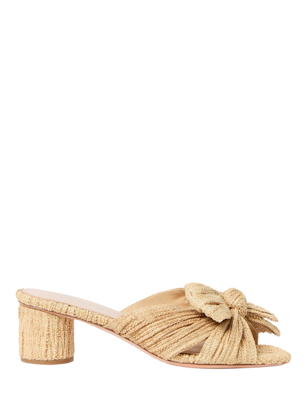 Loeffler Randall Emilia Raffia Pleated Bow Kitten Heel Sandals, Natural, Natural