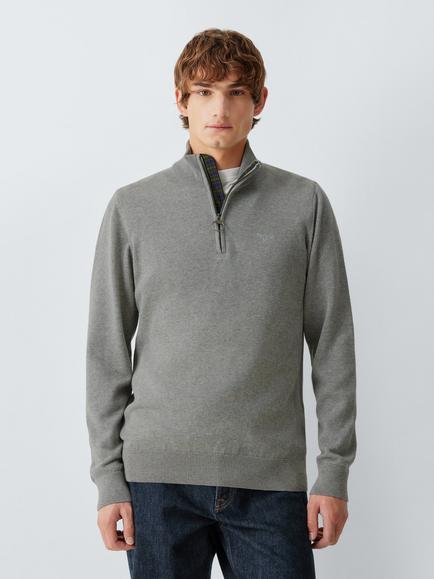 Barbour Lewis Cotton Knit Half Zip Jumper, Grey Marl, Grey Marl