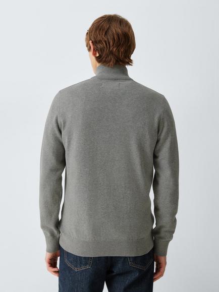 Barbour Lewis Cotton Knit Half Zip Jumper, Grey Marl - view 2, Grey Marl