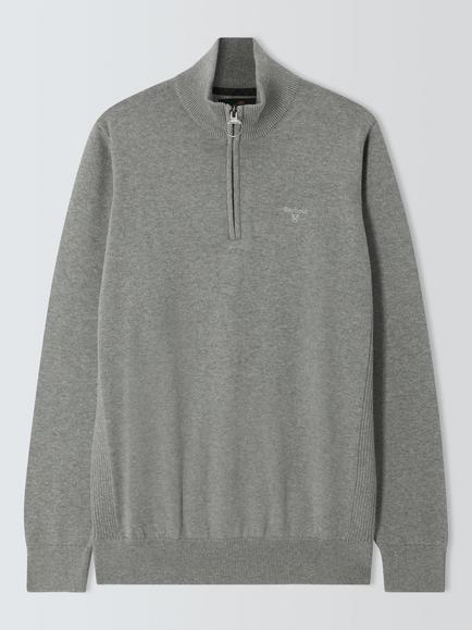 Barbour Lewis Cotton Knit Half Zip Jumper, Grey Marl, Grey Marl