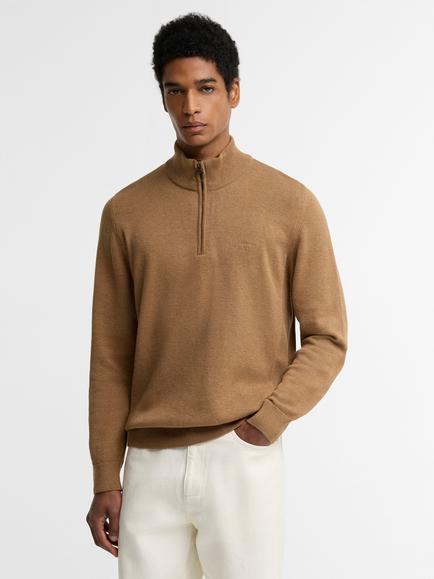 Barbour Half Zip Cotton Jumper, Sandstone, Sandstone