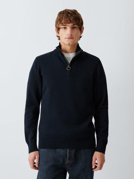 Barbour Half Zip Cotton Jumper, Navy, Navy