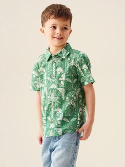 Angel & Rocket Kids' Palm Print Short Sleeve Shirt, Green/White, Green/White