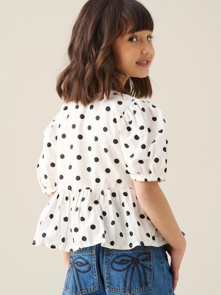 Angel & Rocket Kids' Polka Dot Tie Front Peplum Top, White/Black - view 2, White/Black