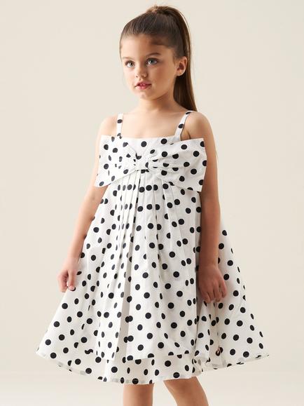 Angel & Rocket Kids' Polka Dot Bow Dress, White/Black, White/Black