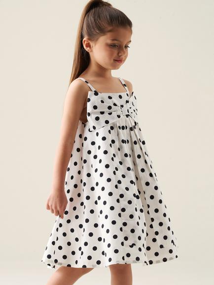 Angel & Rocket Kids' Polka Dot Bow Dress, White/Black - view 2, White/Black