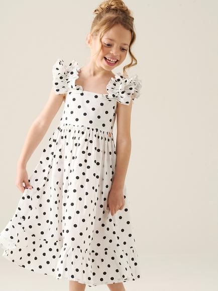 Angel & Rocket Kids' Polka Dot Dress, White/Black, White/Black