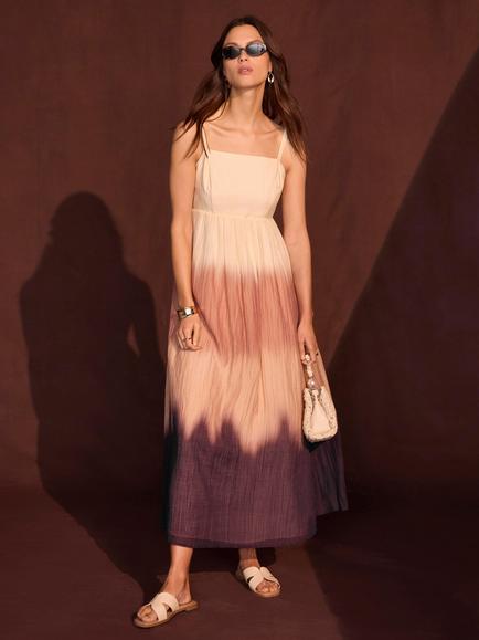 Mint Velvet Crinkle Tiered Maxi Dress, Brown, Brown