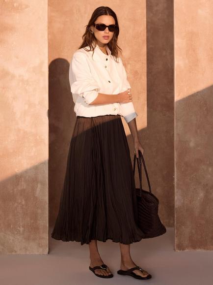 Mint Velvet Crinkle Maxi Skirt, Brown - view 2, Brown