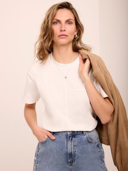 Mint Velvet Short Sleeve Seam Detail T-Shirt, White, White