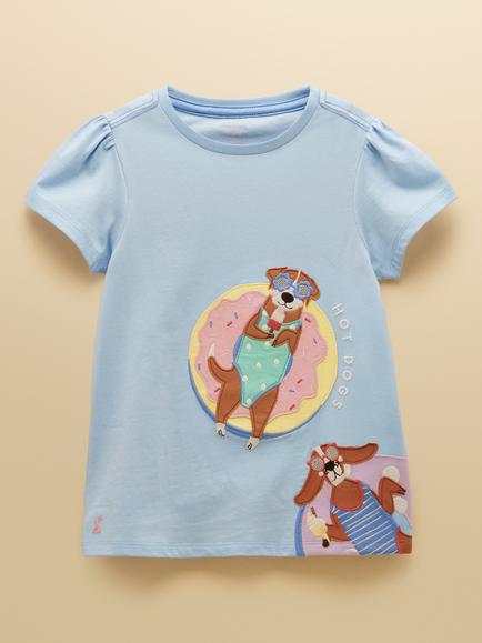 Joules Kids' Astra Appliqué T-Shirt, Blue, Blue