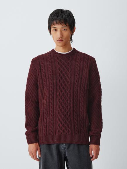 Barbour Tomorrow's Archive Conrad Cable Knit Crew Neck Wool Jumper, Wine, Wine