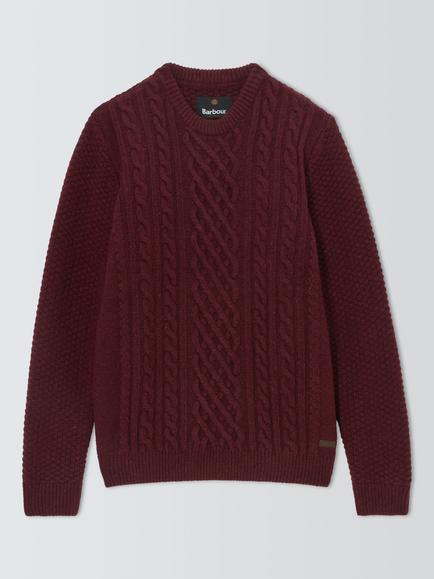 Barbour Tomorrow's Archive Conrad Cable Knit Crew Neck Wool Jumper, Wine, Wine