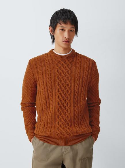 Barbour Tomorrow's Archive Conrad Cable Knit Crew Neck Wool Jumper, Orange, Orange