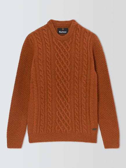 Barbour Tomorrow's Archive Conrad Cable Knit Crew Neck Wool Jumper, Orange, Orange
