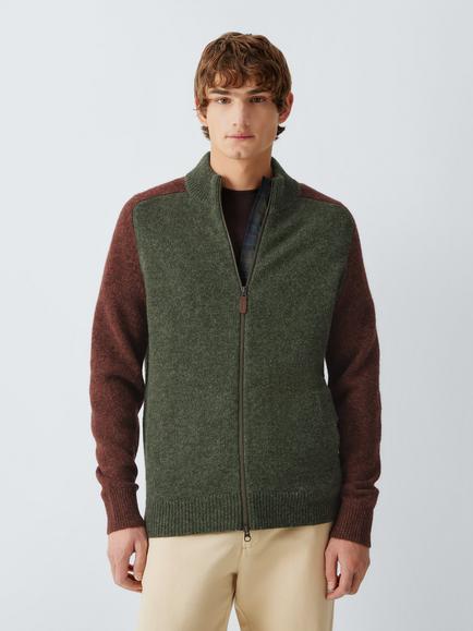 Barbour Tomorrow's Archive Talder Wool Full Zip Jumper, Sage/Russet, Sage/Russet