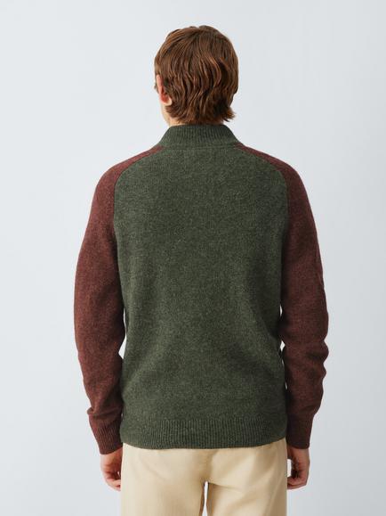 Barbour Tomorrow's Archive Talder Wool Full Zip Jumper, Sage/Russet - view 2, Sage/Russet