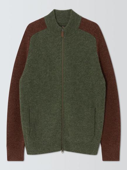 Barbour Tomorrow's Archive Talder Wool Full Zip Jumper, Sage/Russet, Sage/Russet
